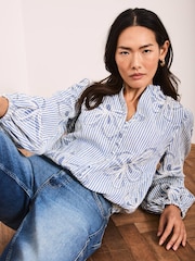 Mint Velvet Blue Striped Embroidered Floral Blouse - Image 2 of 7