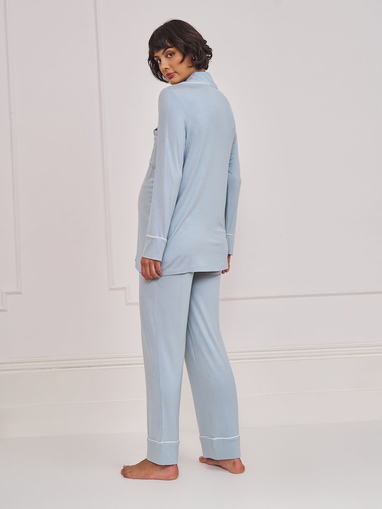 Seraphine Light Blue Soft Classic Maternity & Nursing Pyjamas Set - Image 5 of 5 Seraphine Light Blue Soft Classic Maternity & Nursing Pyjamas Set - Image 5 of 5
