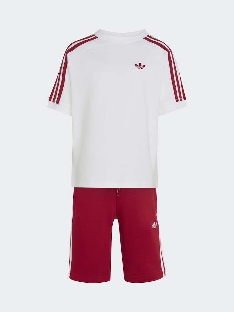 Balts - adidas Originals 3 svītrainā topiņa un šortu komplekts - Attēls 1 no 8