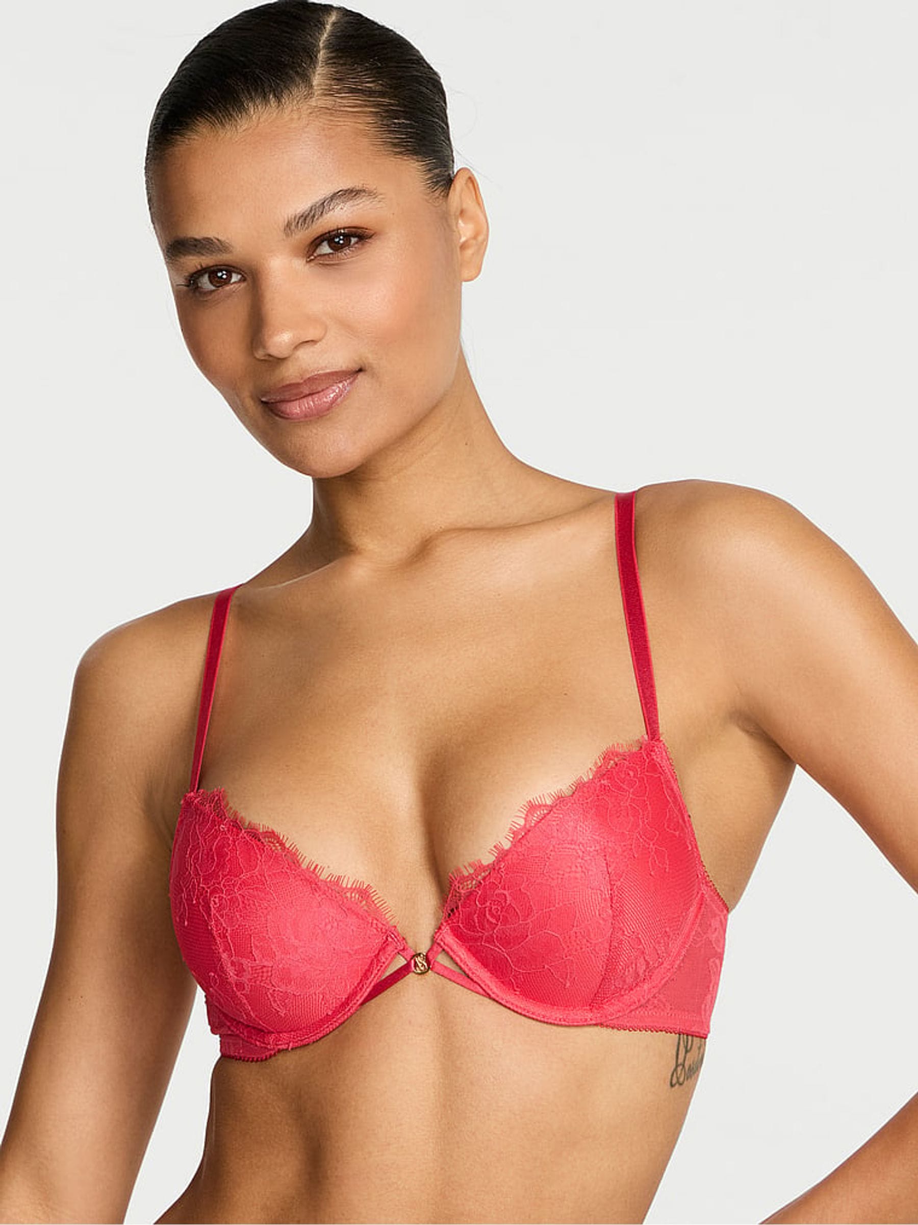 Victoria's Secret Hot Coral Pink Rose Demi Lace Bra