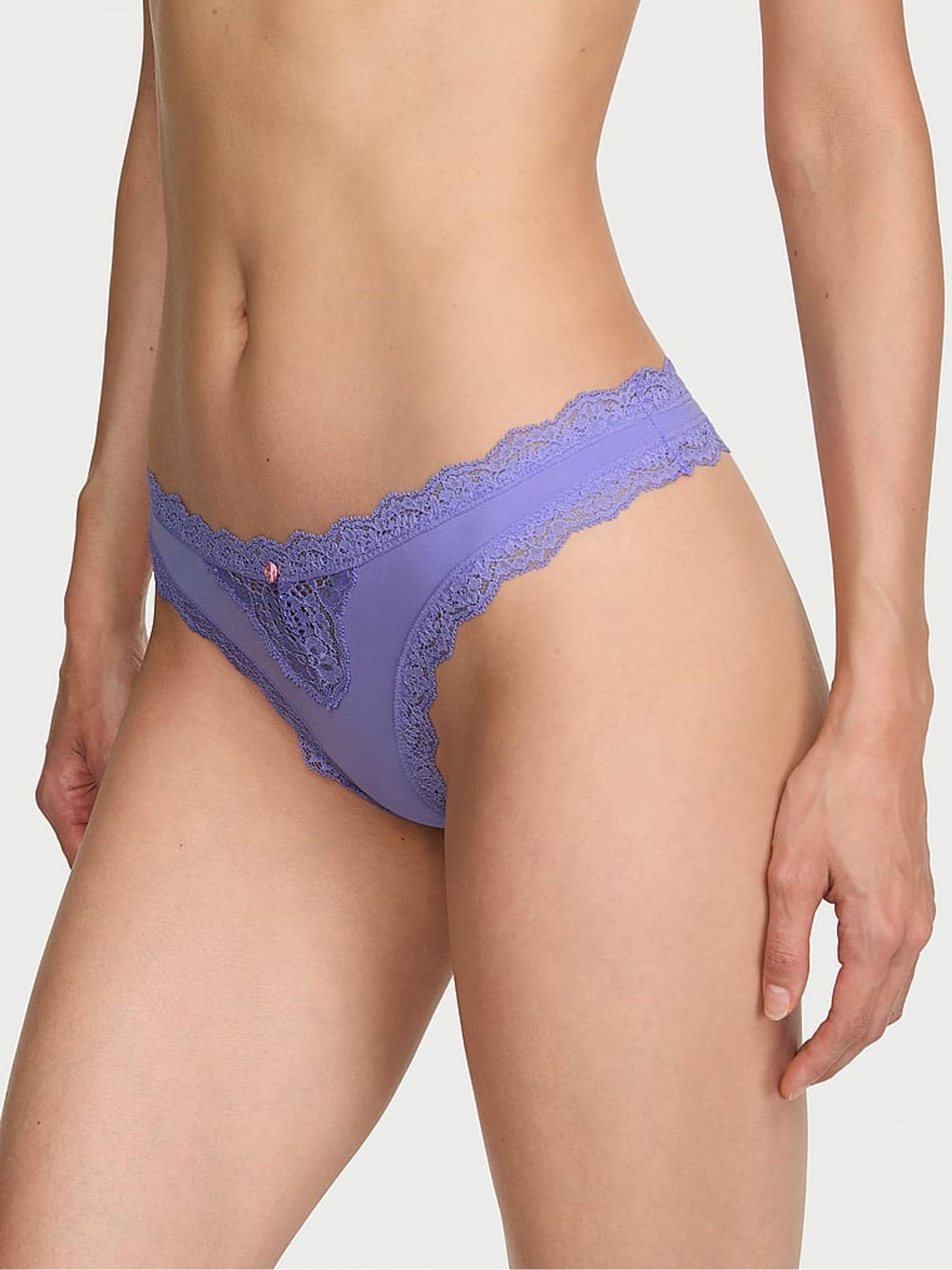 Victoria's Secret Verywinkle Purple Lace Trim Thong Knickers