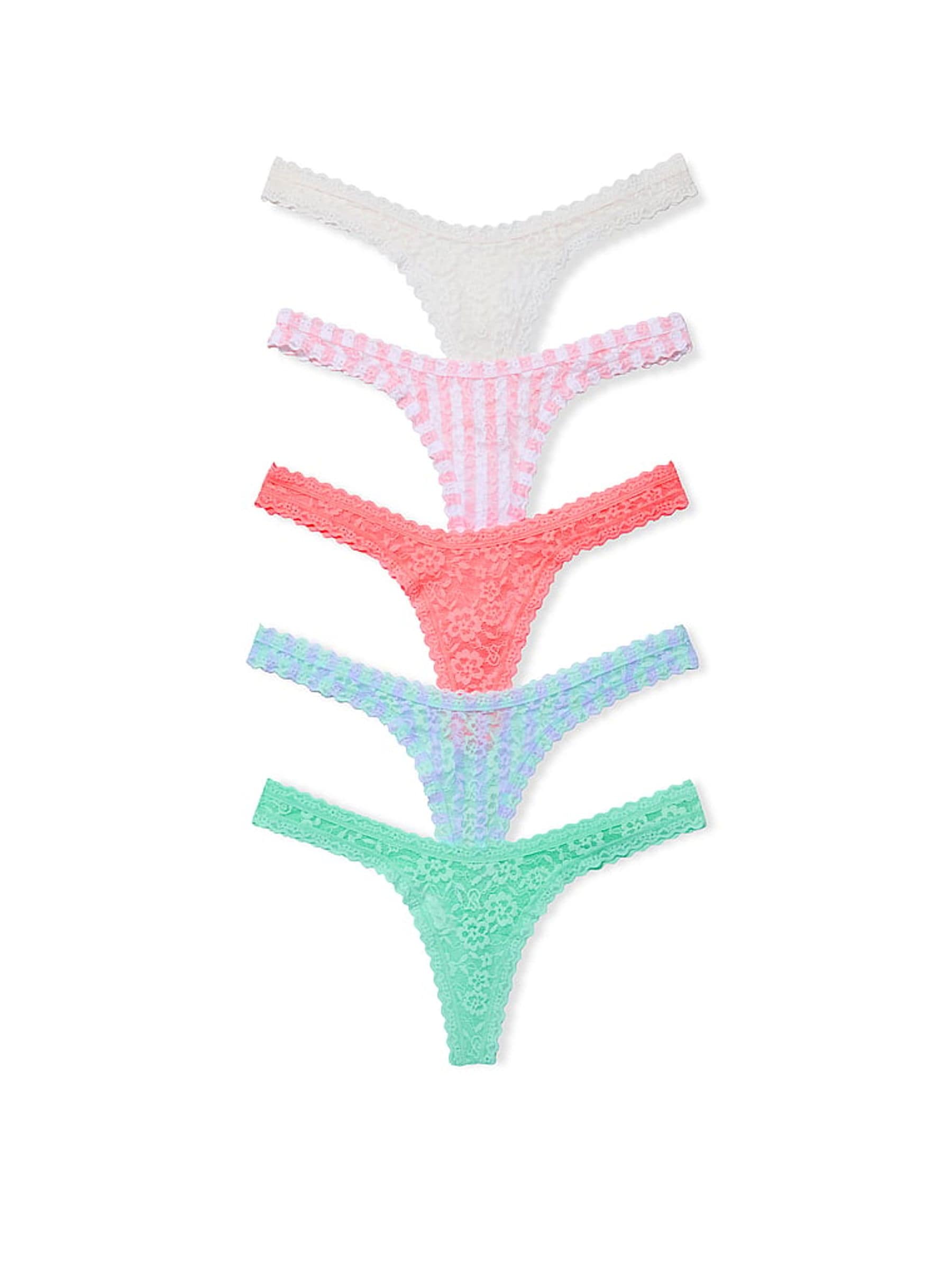 Victoria's Secret White/Pink/Blue/Green Mini Scoop Thong Knickers 5 Pack