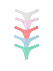 Victoria's Secret White/Pink/Blue/Green Mini Scoop Thong Knickers 5 Pack - Image 1 of 1