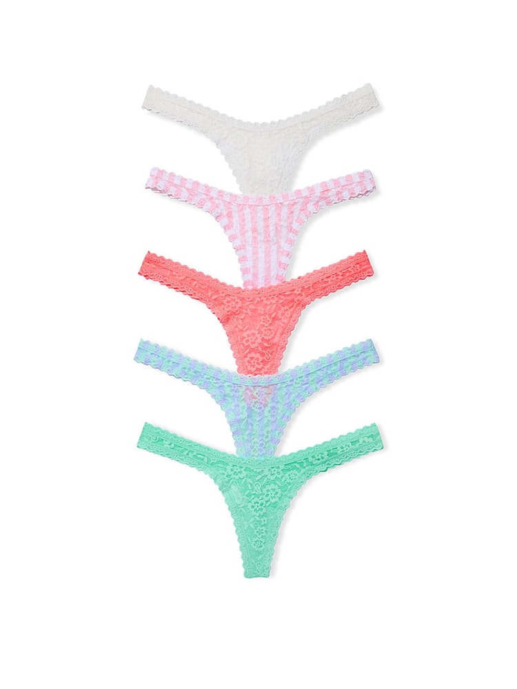Victoria's Secret White/Pink/Blue/Green Mini Scoop Thong Knickers 5 Pack - Image 1 of 1