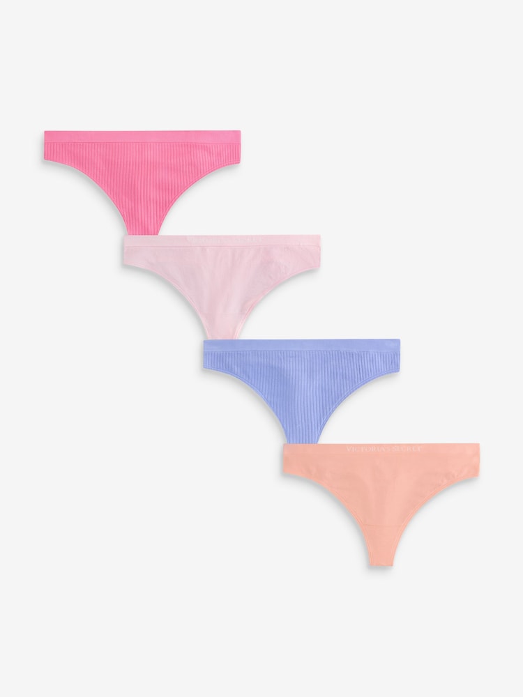 Victoria's Secret Pink/Blue/Orange Thong 4 Pack Logo Knickers - Image 1 of 8