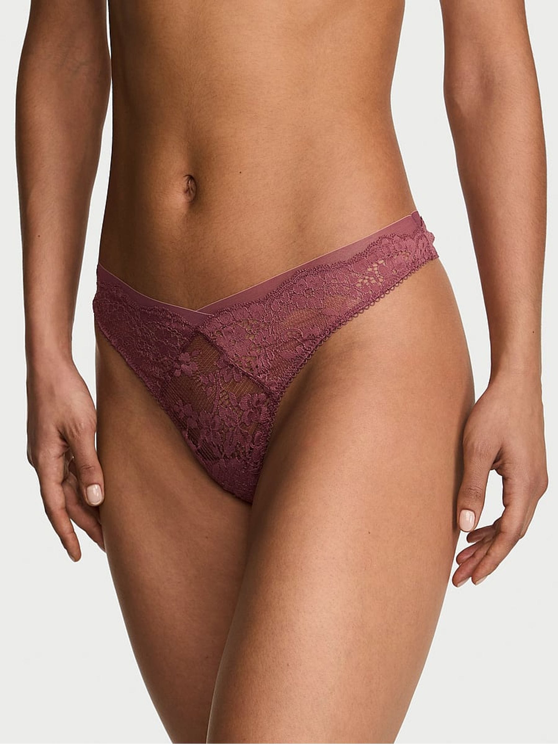 Victoria's Secret Morning Rose Pink Thong Lace & Mesh Knickers