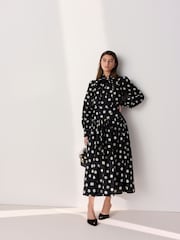 Black/White Poka Dot Tabitha Simmons X Next Long Sleeve Bow Neck Blouse - Image 2 of 5