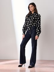 Black/White Poka Dot Tabitha Simmons X Next Long Sleeve Bow Neck Blouse - Image 3 of 5
