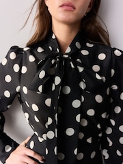 Black/White Poka Dot Tabitha Simmons X Next Long Sleeve Bow Neck Blouse - Image 5 of 5