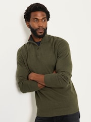 FatFace Rye Khaki Green Half Neck Knitted Jumper - Image 1 of 6