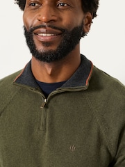 FatFace Rye Khaki Green Half Neck Knitted Jumper - Image 3 of 6