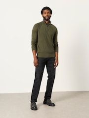 FatFace Rye Khaki Green Half Neck Knitted Jumper - Image 4 of 6