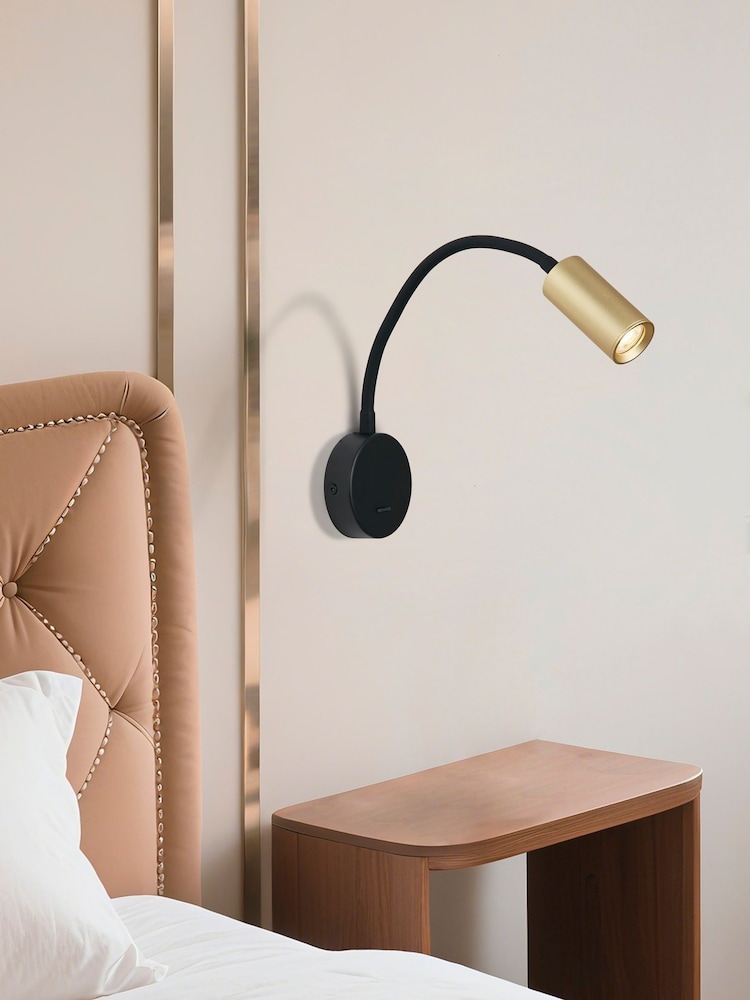 Searchlight Gold and Black Saria Mini Flexi Reading Light GU10 - Image 1 of 4 Searchlight Gold and Black Saria Mini Flexi Reading Light GU10 - Image 1 of 4