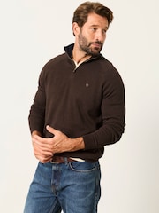 FatFace Rye Chocolate Brown Half Neck Knitted Jumper - Image 1 of 6