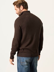 FatFace Rye Chocolate Brown Half Neck Knitted Jumper - Image 2 of 6