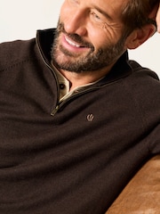 FatFace Rye Chocolate Brown Half Neck Knitted Jumper - Image 4 of 6