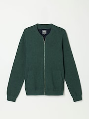 FatFace Ashurst Dark Green Knitted Zip Front Bomber Jacket - Image 1 of 1