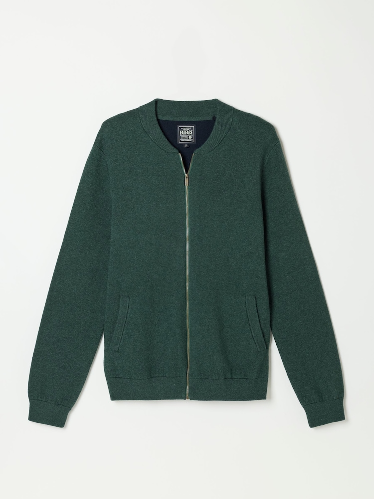 FatFace Ashurst Dark Green Knitted Zip Front Bomber Jacket - Image 1 of 1