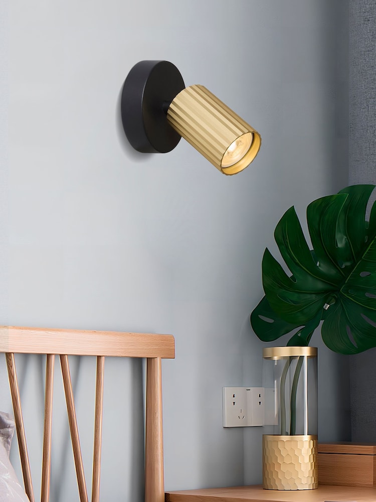 Searchlight Black and Gold Nanna Fluted Spotlight GU10 - Image 1 of 4 Searchlight Black and Gold Nanna Fluted Spotlight GU10 - Image 1 of 4