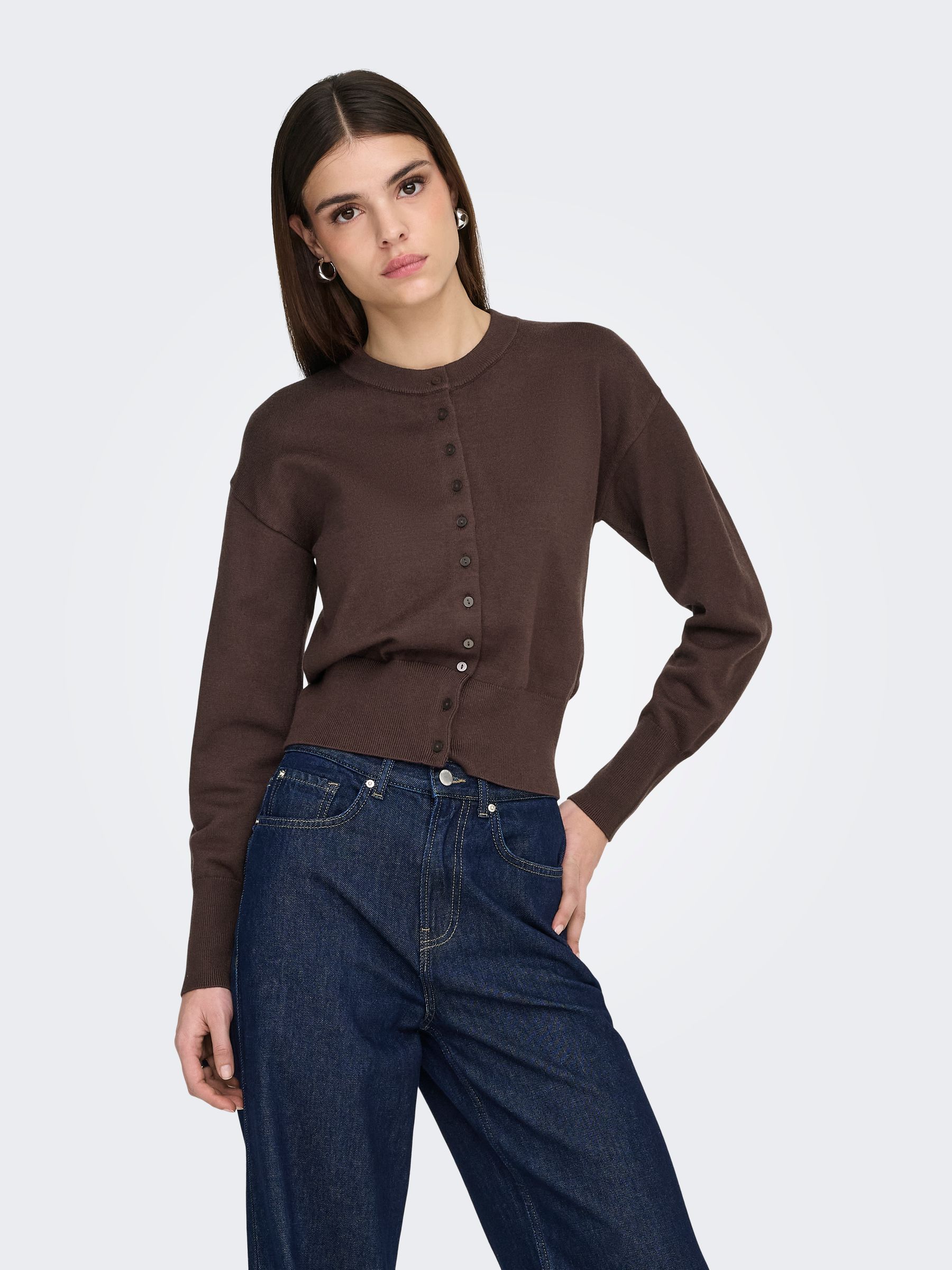 Buy ONLY Brown Button Through Round Neck Cardigan from Next USA