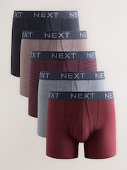 Burgundy Red Stripe Marl 5 Pack A Front Cotton Rich Boxers - Image 1 of 10