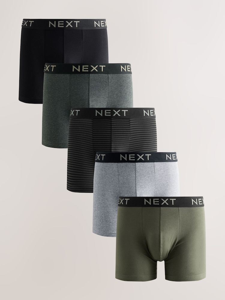 Green/Grey Stripe Marl 5 Pack Cotton Rich Trunk Boxers - Image 1 of 10 Green/Grey Stripe Marl 5 Pack Cotton Rich Trunk Boxers - Image 1 of 10