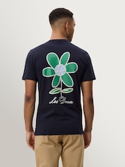 Les Deux Dark Blue Flower Graphic Print T-Shirt - Image 2 of 5