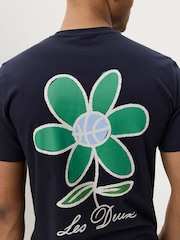 Les Deux Dark Blue Flower Graphic Print T-Shirt - Image 5 of 5