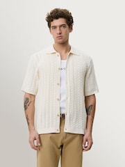 Les Deux White Cable Knitted Short Sleeve Shirt - Image 1 of 7