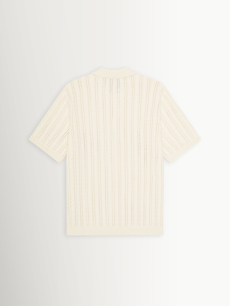 Les Deux White Cable Knitted Short Sleeve Shirt - Image 7 of 7