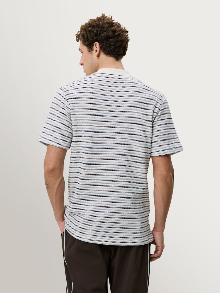 Les Deux Blue Knitted Stripe Polo Shirt - Image 2 of 7