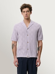 Les Deux Iris Purple Squared Knitted Short Sleeve Shirt - Image 1 of 7