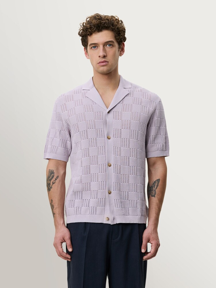 Les Deux Iris Purple Squared Knitted Short Sleeve Shirt - Image 1 of 7