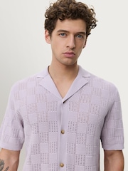 Les Deux Iris Purple Squared Knitted Short Sleeve Shirt - Image 5 of 7