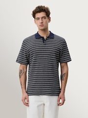 Les Deux Blue Knitted Stripe Polo Shirt - Image 1 of 7