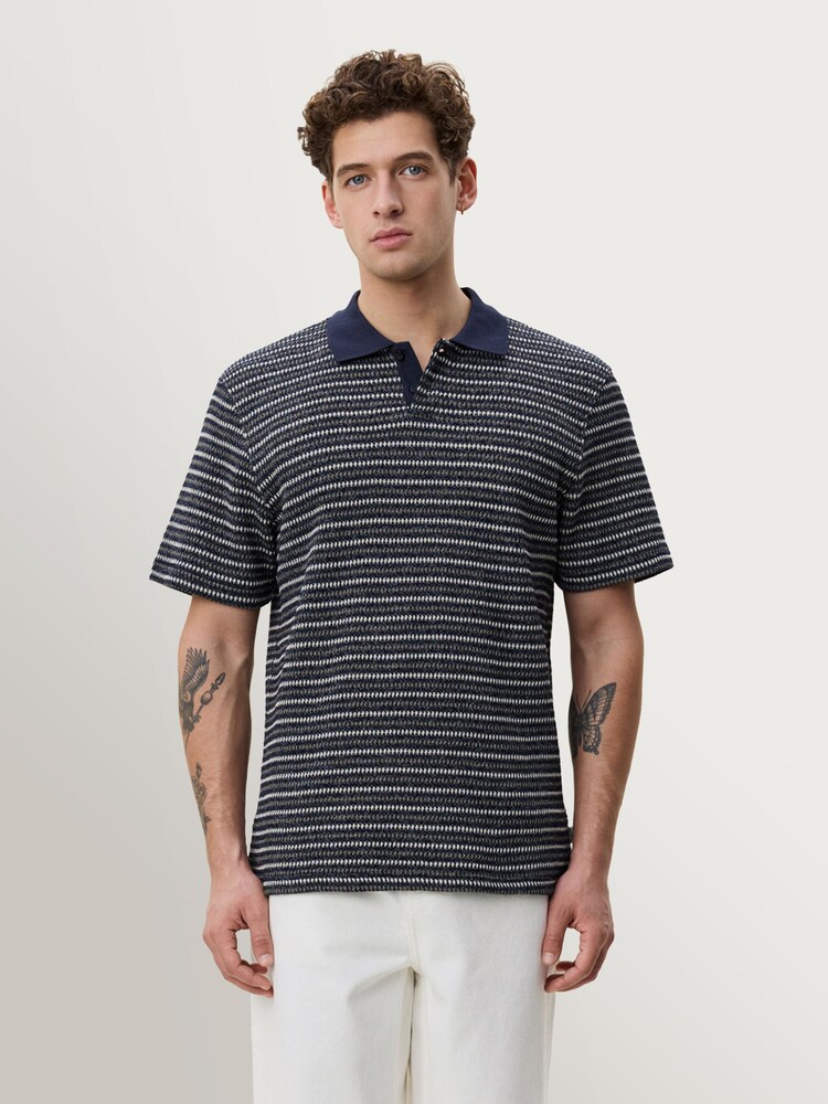 Les Deux Blue Knitted Stripe Polo Shirt - Image 1 of 7
