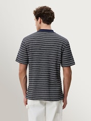 Les Deux Blue Knitted Stripe Polo Shirt - Image 2 of 7