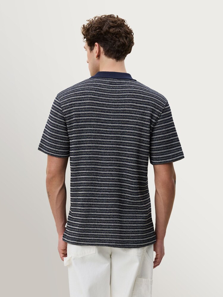 Les Deux Blue Knitted Stripe Polo Shirt - Image 2 of 7