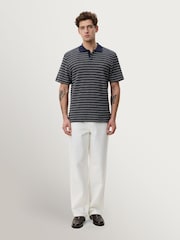 Les Deux Blue Knitted Stripe Polo Shirt - Image 3 of 7