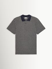 Les Deux Blue Knitted Stripe Polo Shirt - Image 6 of 7