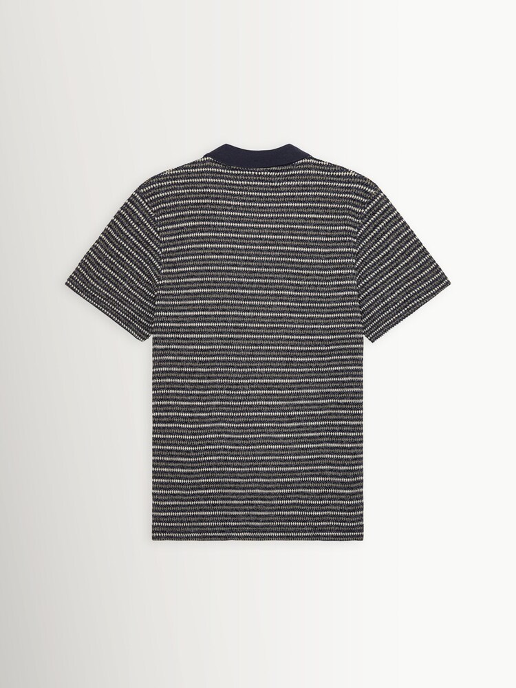 Les Deux Blue Knitted Stripe Polo Shirt - Image 7 of 7