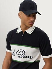Les Deux Black Knitted Zipper Polo Shirt - Image 2 of 7