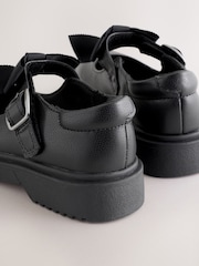 Black Matt Narrow Fit (E) Bow Chunky Mary Jane School Shoes - Image 4 of 5
