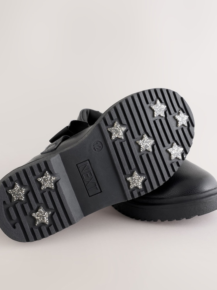 Black Matt Narrow Fit (E) Bow Chunky Mary Jane School Shoes - Image 5 of 5