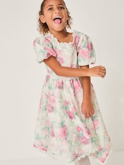 Monsoon Viola Rose Print Broderie Trim Dress - Imaginea 1 din 4
