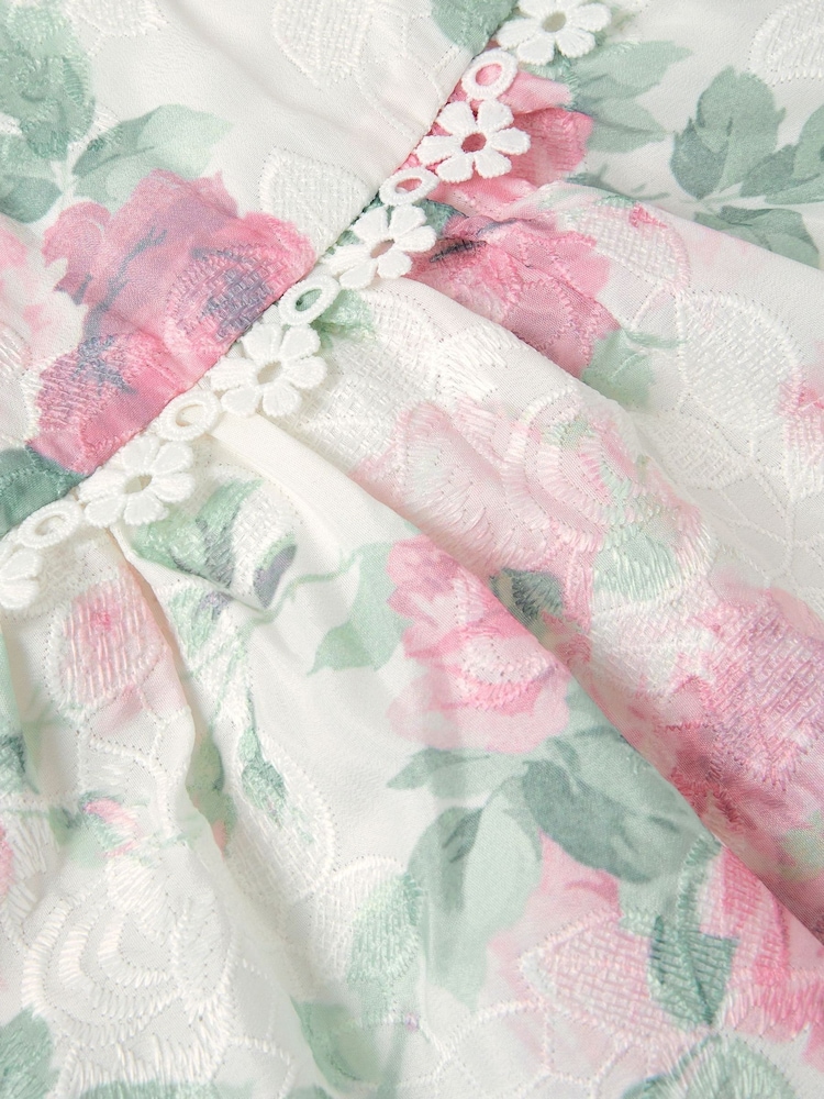 Monsoon Viola Rose Print Broderie Trim Dress - Imaginea 4 din 4 Monsoon Viola Rose Print Broderie Trim Dress - Imaginea 4 din 4