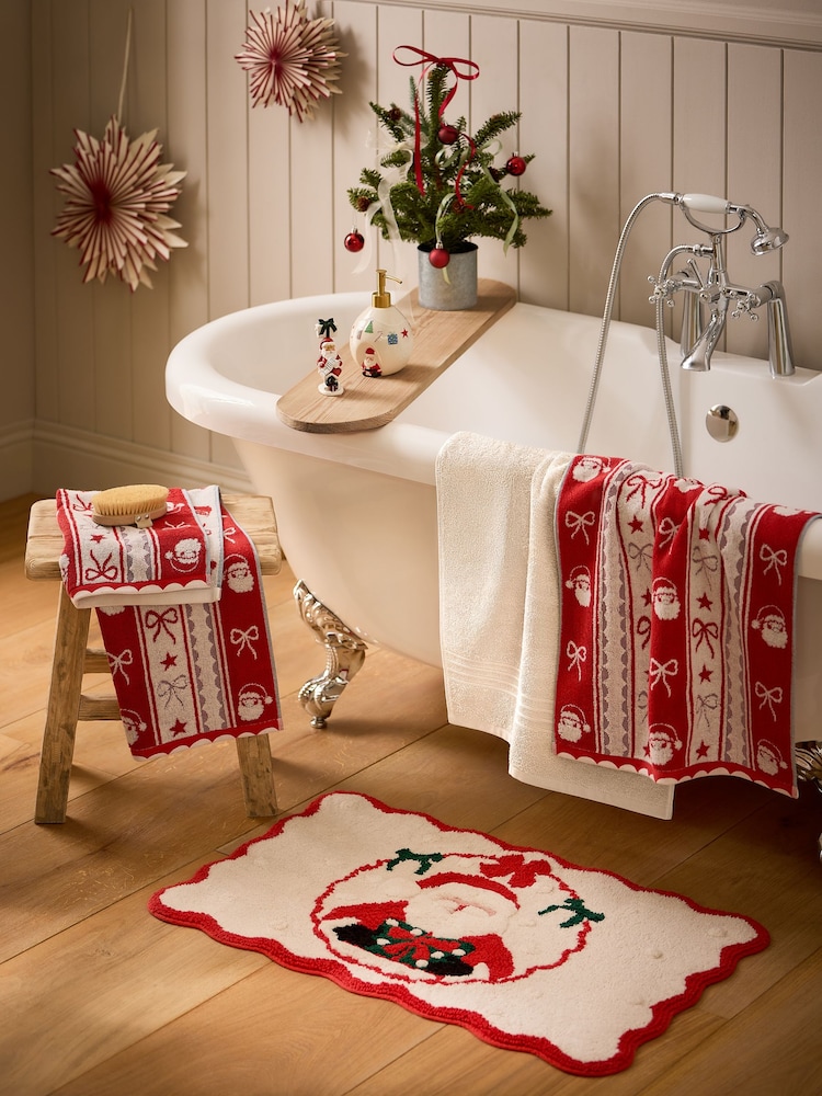 Red Santa and Christmas Icon Towel - Image 1 of 1