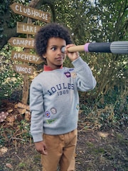 Joules Boys' Jasper Grey Marl Crew Badge Sweatshirt - Image 1 of 7