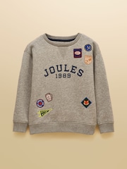 Joules Boys' Jasper Grey Marl Crew Badge Sweatshirt - Image 3 of 7