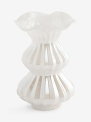 White Ruffle Lustre Finish Glass Vase - Image 3 of 3